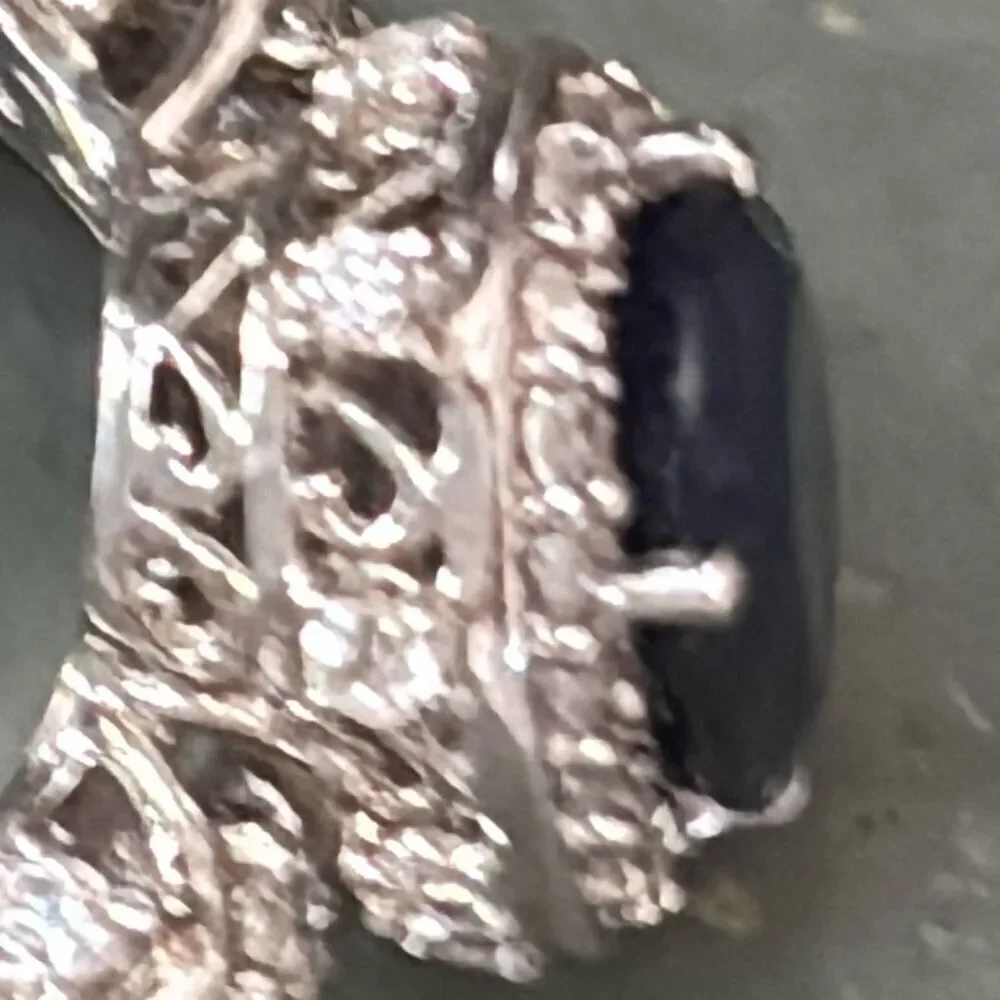 New 925 silver STS medium blue sapphire/ CZ cushion/halo ring Sz 9 fancy setting